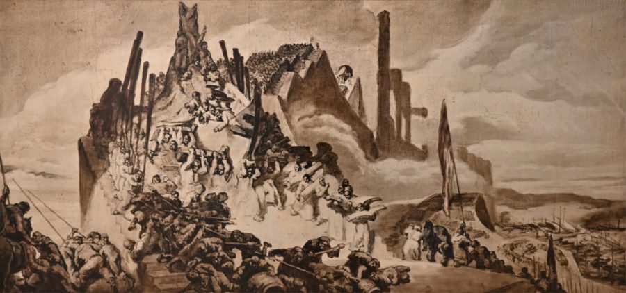 Josep Maria Sert. 'L'embarcament triomfal dels almogàvers', 1929, oli i pa de plata sobre paper.