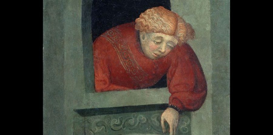 Detall de 'Jove abocat a la finestra', de Lluís Borrassà.