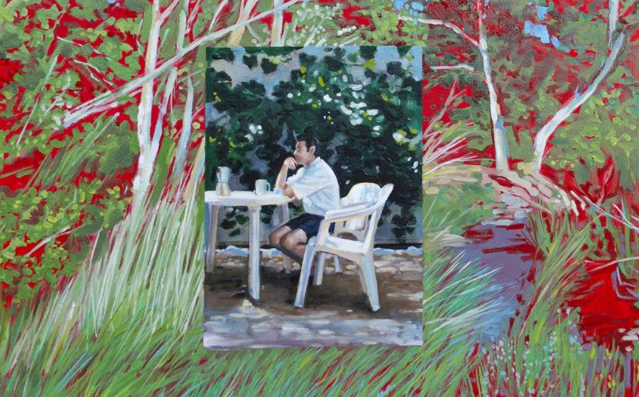 Núria Farré. Historia de amor, 2023. Acrílic i oli sobre paper Windsor and Newton, 76 x 56 cm.